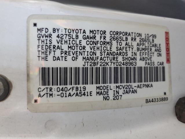 Photo 11 VIN: JT2BF22K7Y0248963 - TOYOTA CAMRY CE 