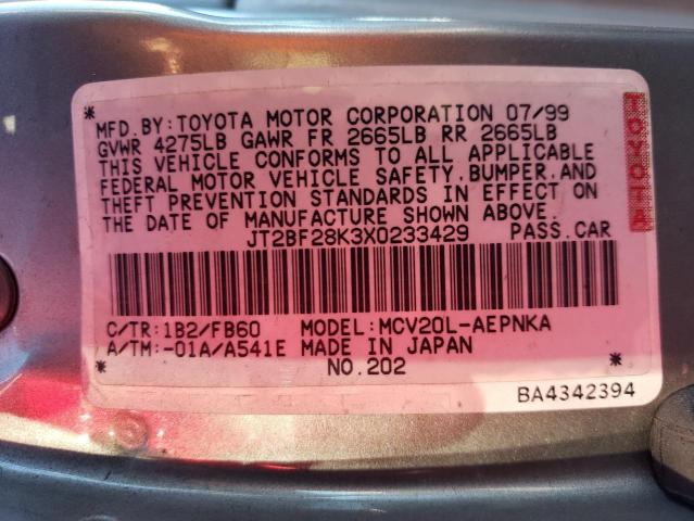 Photo 11 VIN: JT2BF28K3X0233429 - TOYOTA CAMRY LE 