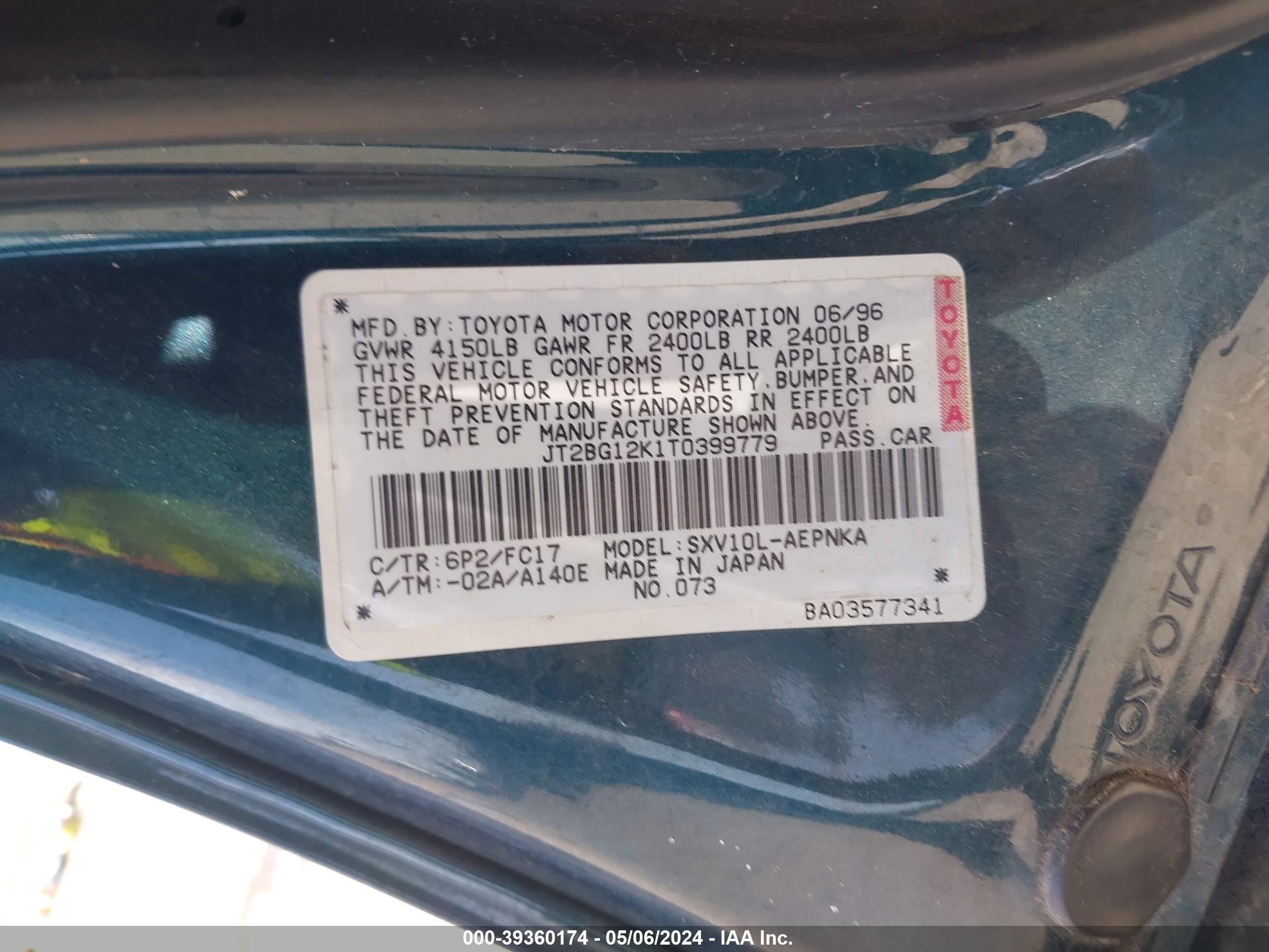 Photo 8 VIN: JT2BG12K1T0399779 - TOYOTA CAMRY 