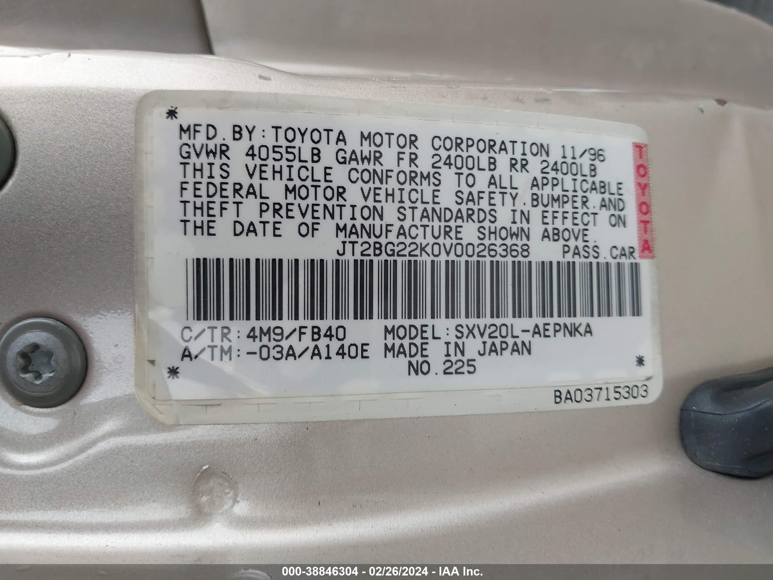 Photo 8 VIN: JT2BG22K0V0026368 - TOYOTA CAMRY 