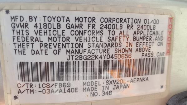 Photo 4 VIN: JT2BG22K4Y0450656 - TOYOTA COROLLA 