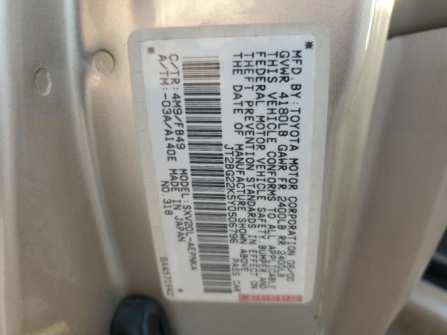 Photo 11 VIN: JT2BG22K5Y0506796 - TOYOTA CAMRY CE 