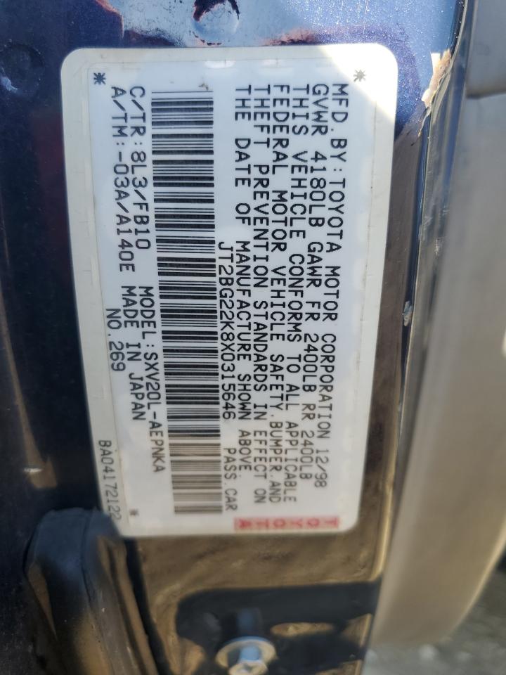 Photo 11 VIN: JT2BG22K8X0315646 - TOYOTA CAMRY 