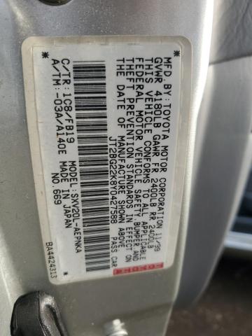 Photo 11 VIN: JT2BG22K8Y0427588 - TOYOTA CAMRY CE 