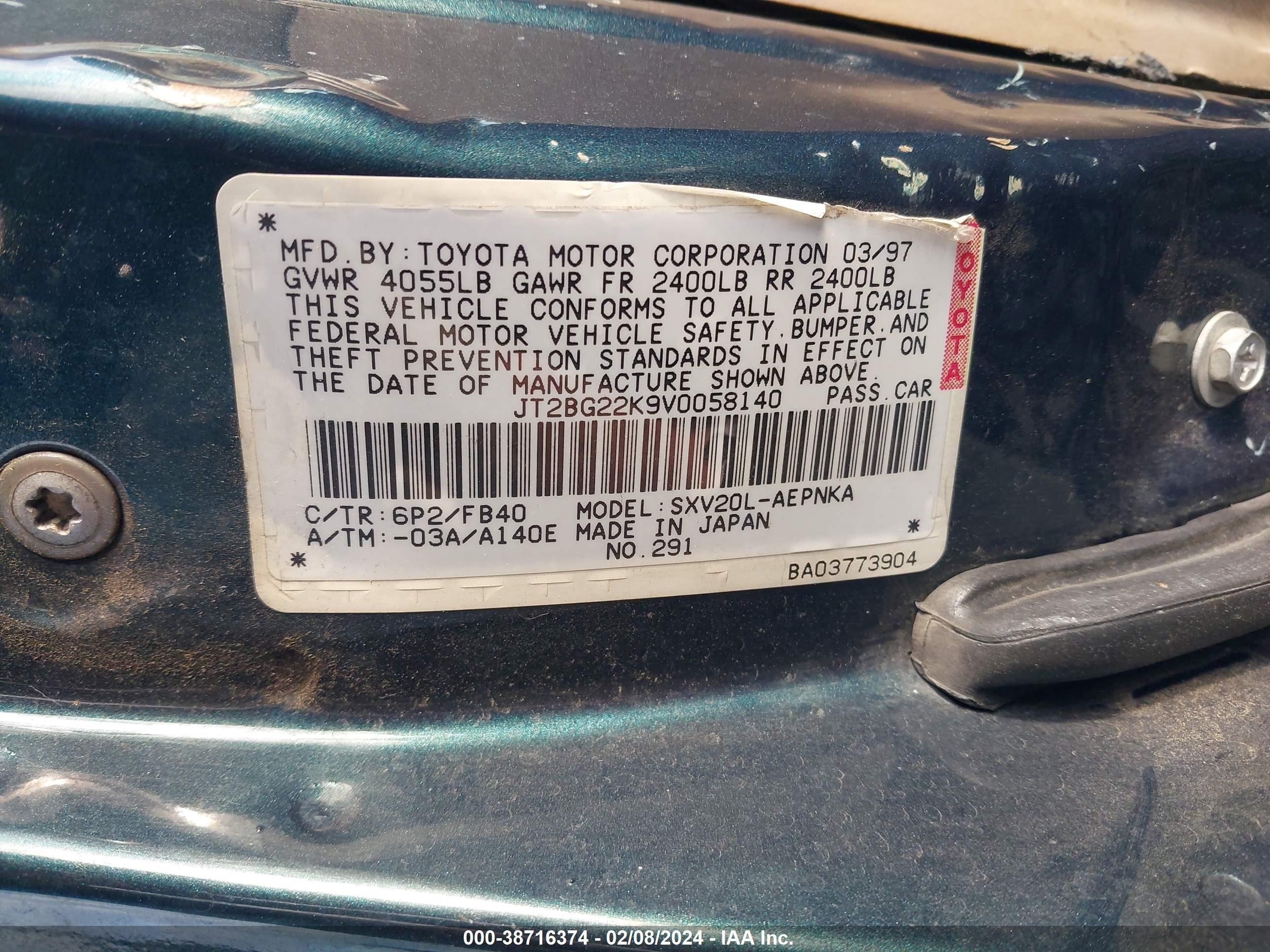 Photo 8 VIN: JT2BG22K9V0058140 - TOYOTA CAMRY 