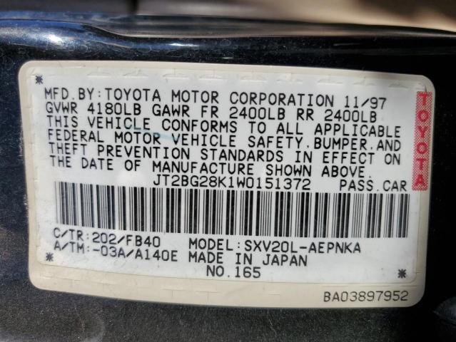 Photo 11 VIN: JT2BG28K1W0151372 - TOYOTA CAMRY LE 