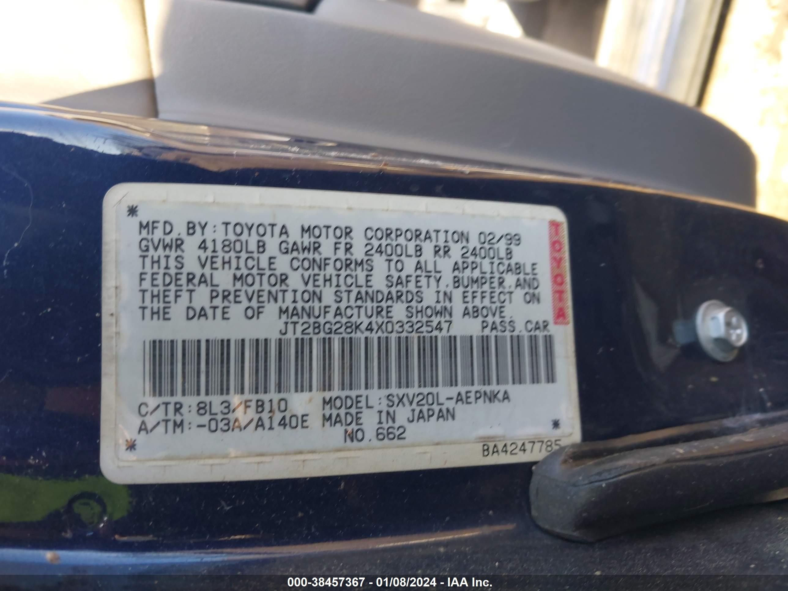 Photo 8 VIN: JT2BG28K4X0332547 - TOYOTA CAMRY 