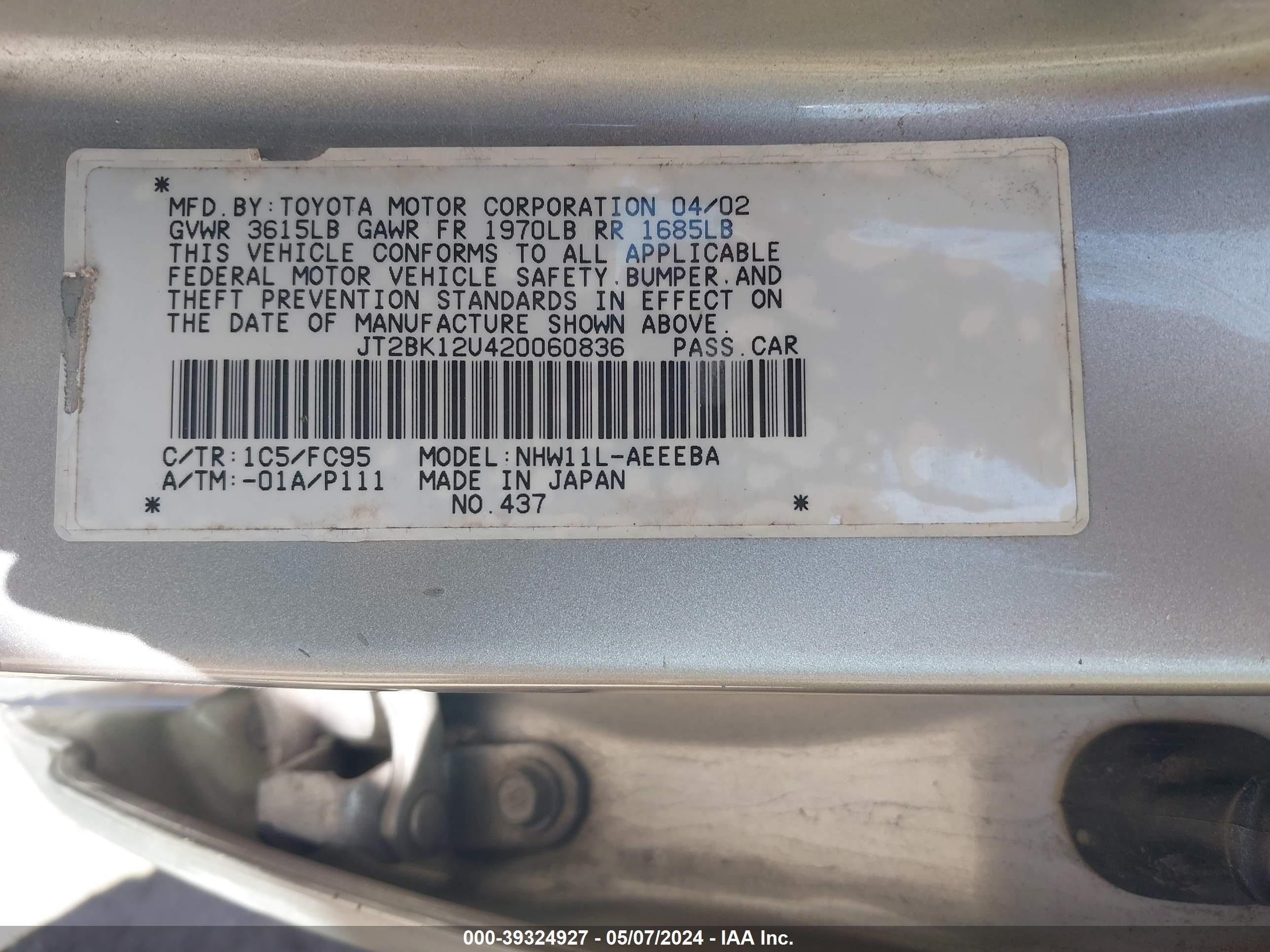 Photo 8 VIN: JT2BK12U420060836 - TOYOTA PRIUS 