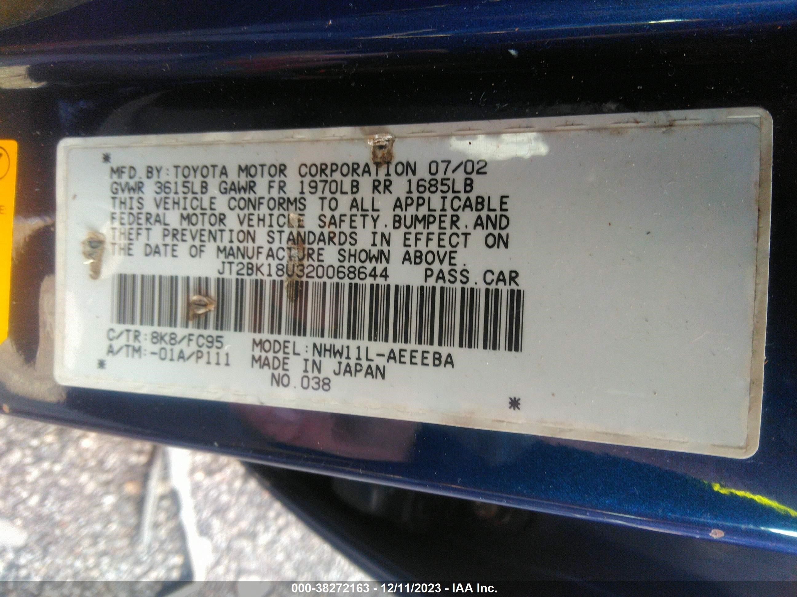 Photo 8 VIN: JT2BK18U320068644 - TOYOTA PRIUS 