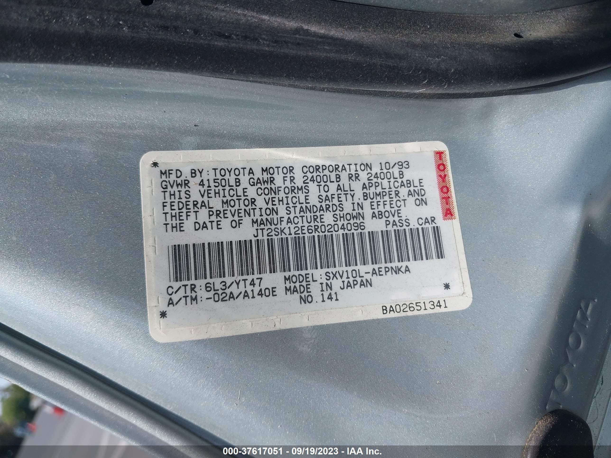 Photo 8 VIN: JT2SK12E6R0204096 - TOYOTA CAMRY 