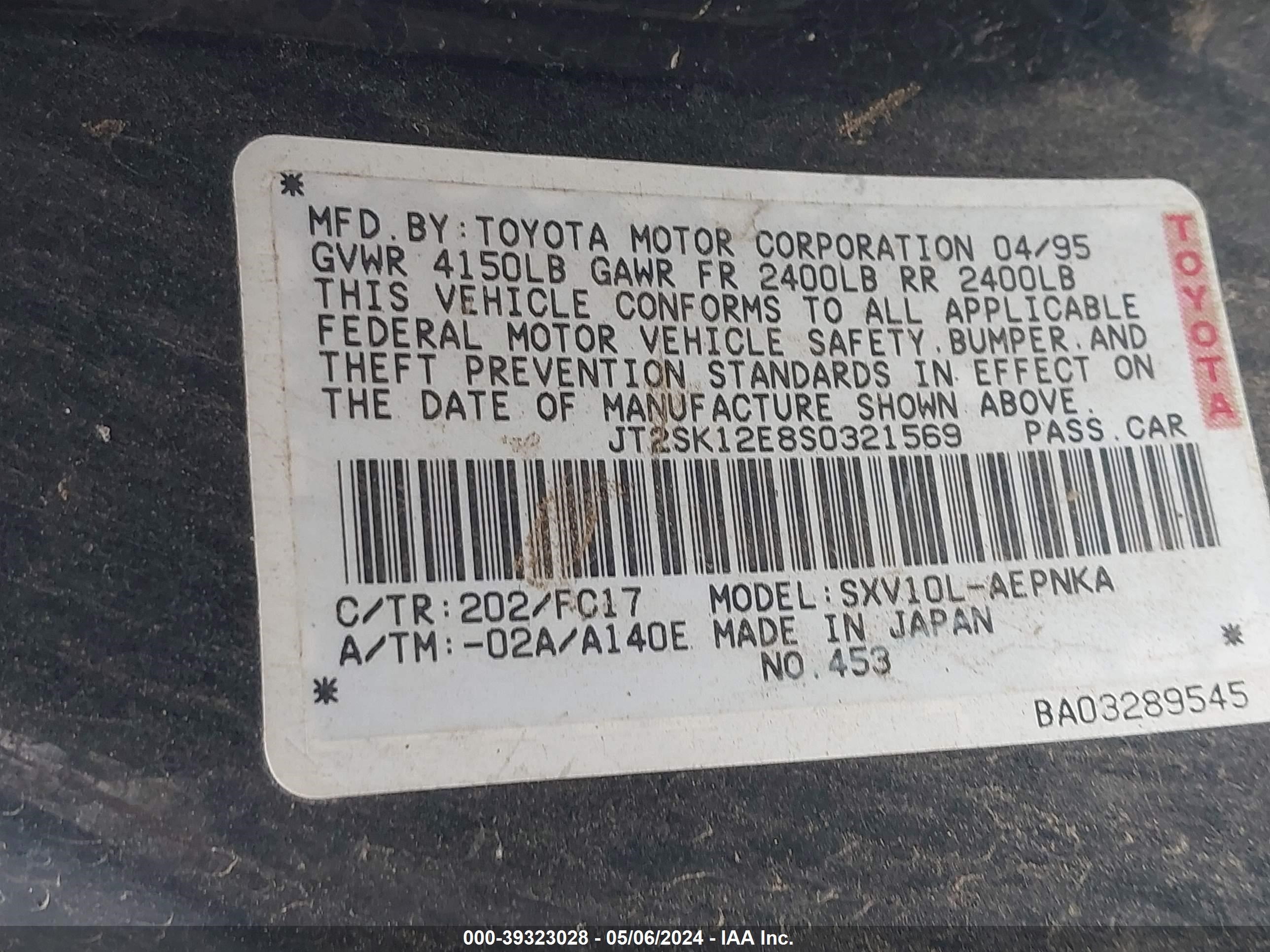 Photo 8 VIN: JT2SK12E8S0321569 - TOYOTA CAMRY 