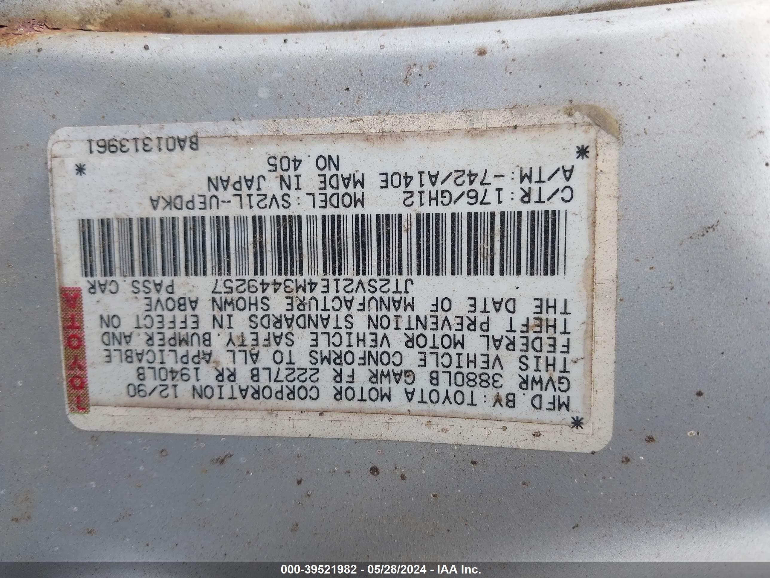 Photo 8 VIN: JT2SV21E4M3449257 - TOYOTA CAMRY 