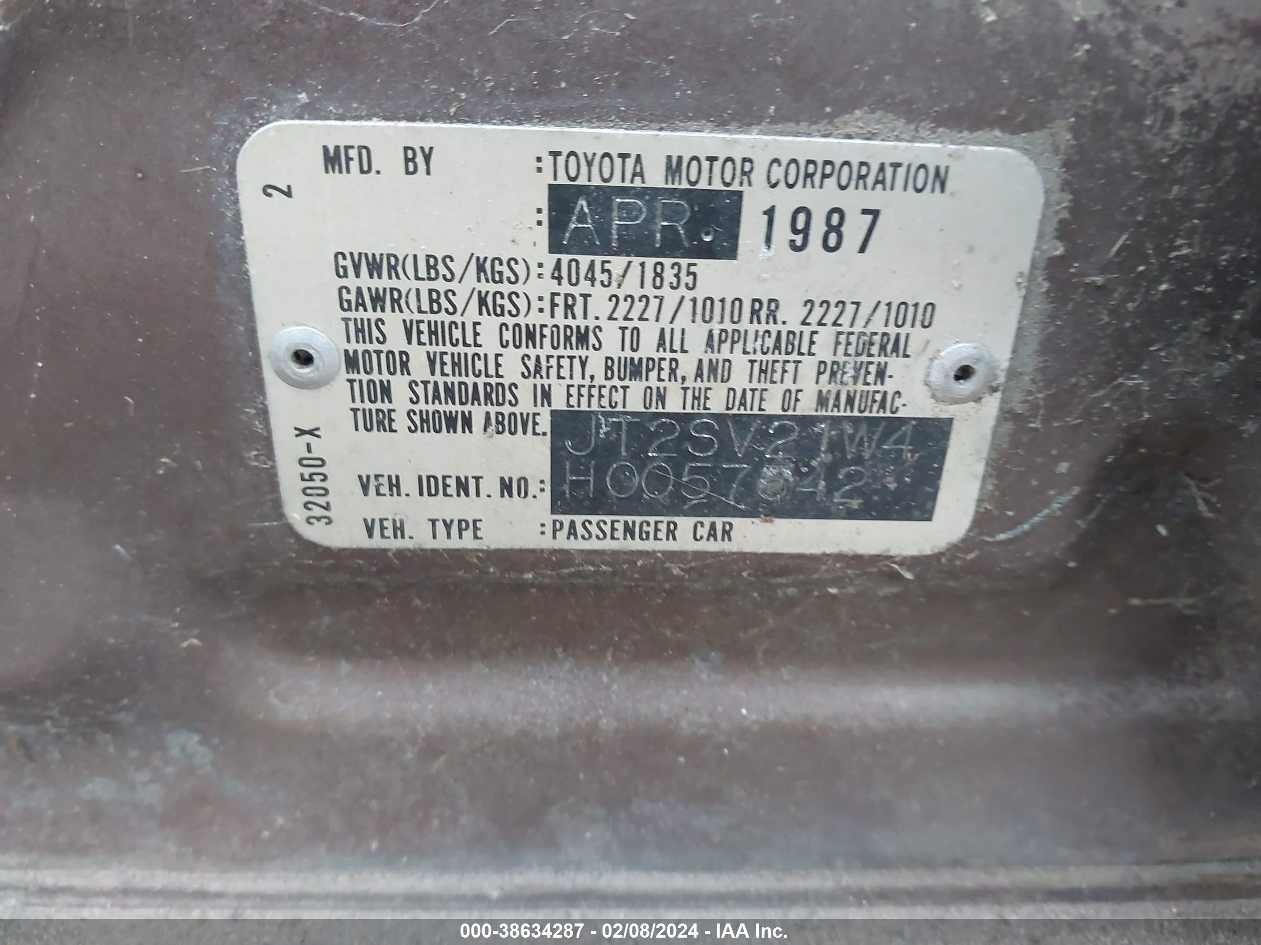 Photo 8 VIN: JT2SV21W4H0057542 - TOYOTA CAMRY 