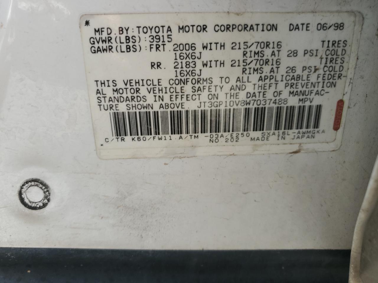 Photo 11 VIN: JT3GP10V8W7037488 - TOYOTA RAV 4 