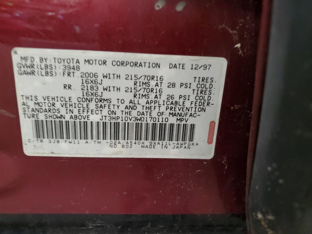 Photo 12 VIN: JT3HP10V3W0170110 - TOYOTA RAV 4 