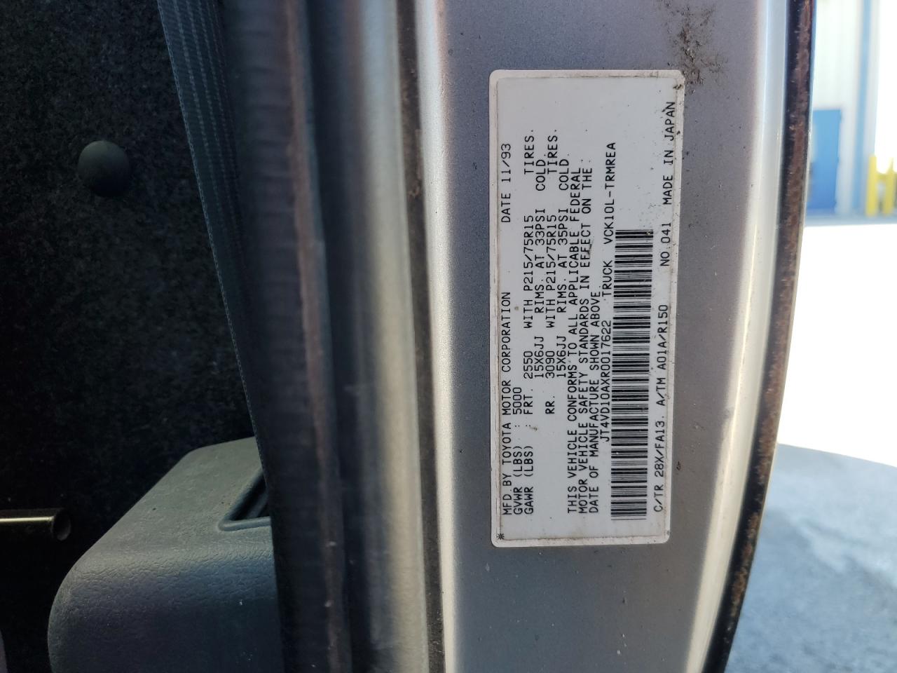 Photo 11 VIN: JT4VD10AXR0017622 - TOYOTA T100 