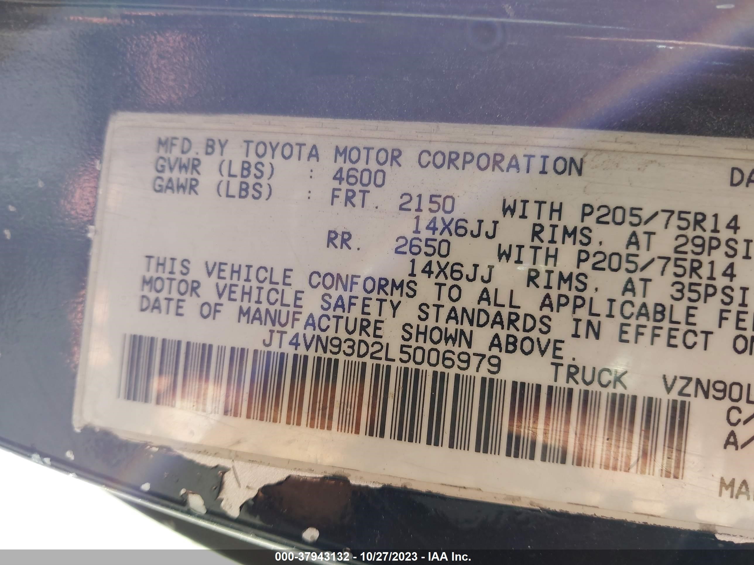 Photo 8 VIN: JT4VN93D2L5006979 - TOYOTA PICKUP 