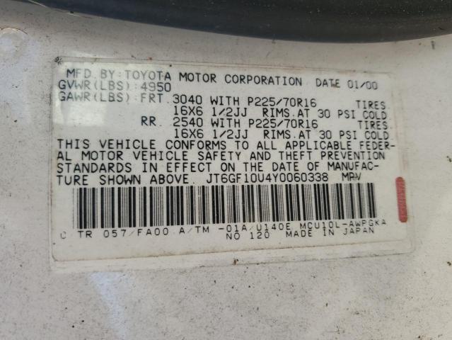 Photo 12 VIN: JT6GF10U4Y0060338 - LEXUS RX300 