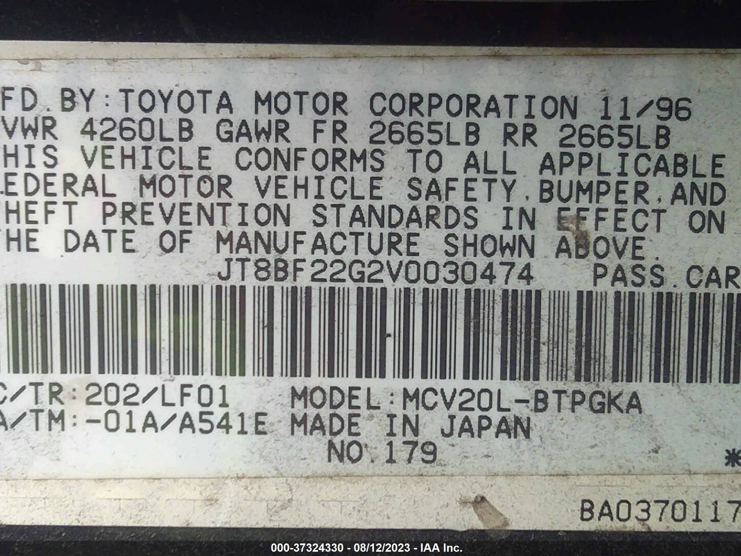 Photo 8 VIN: JT8BF22G2V0030474 - LEXUS ES 