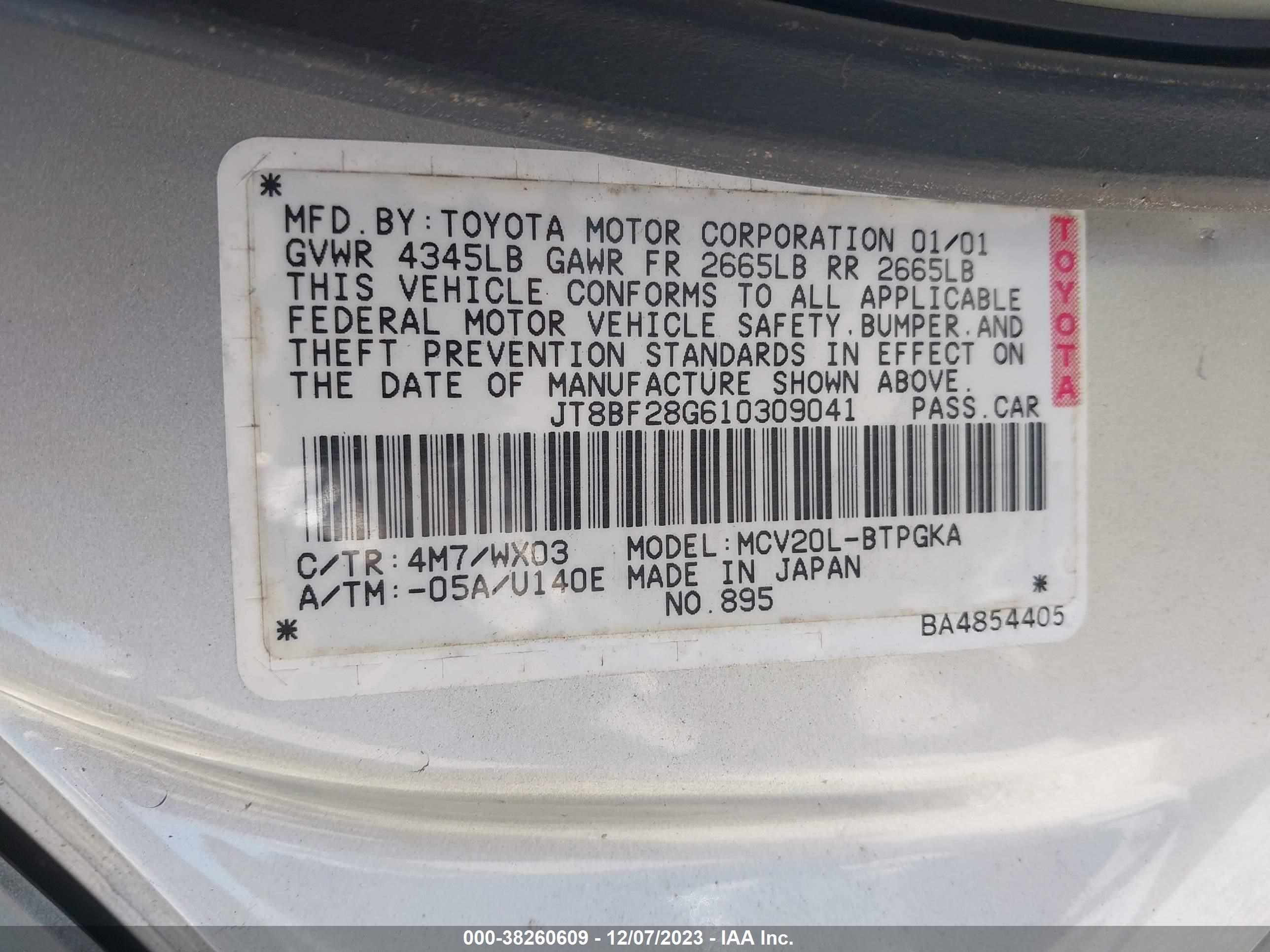 Photo 8 VIN: JT8BF28G610309041 - LEXUS ES 