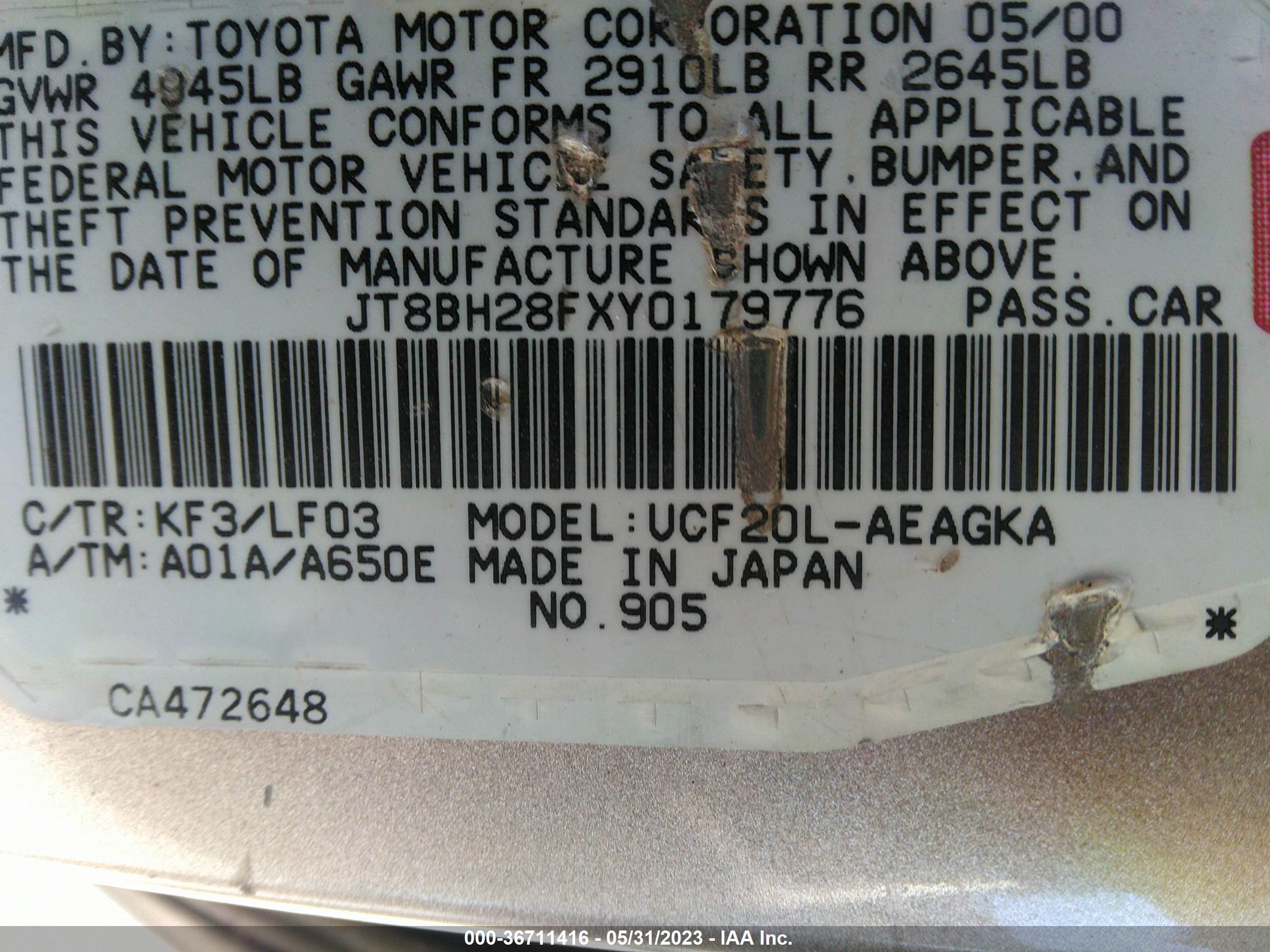 Photo 8 VIN: JT8BH28FXY0179776 - LEXUS LS 