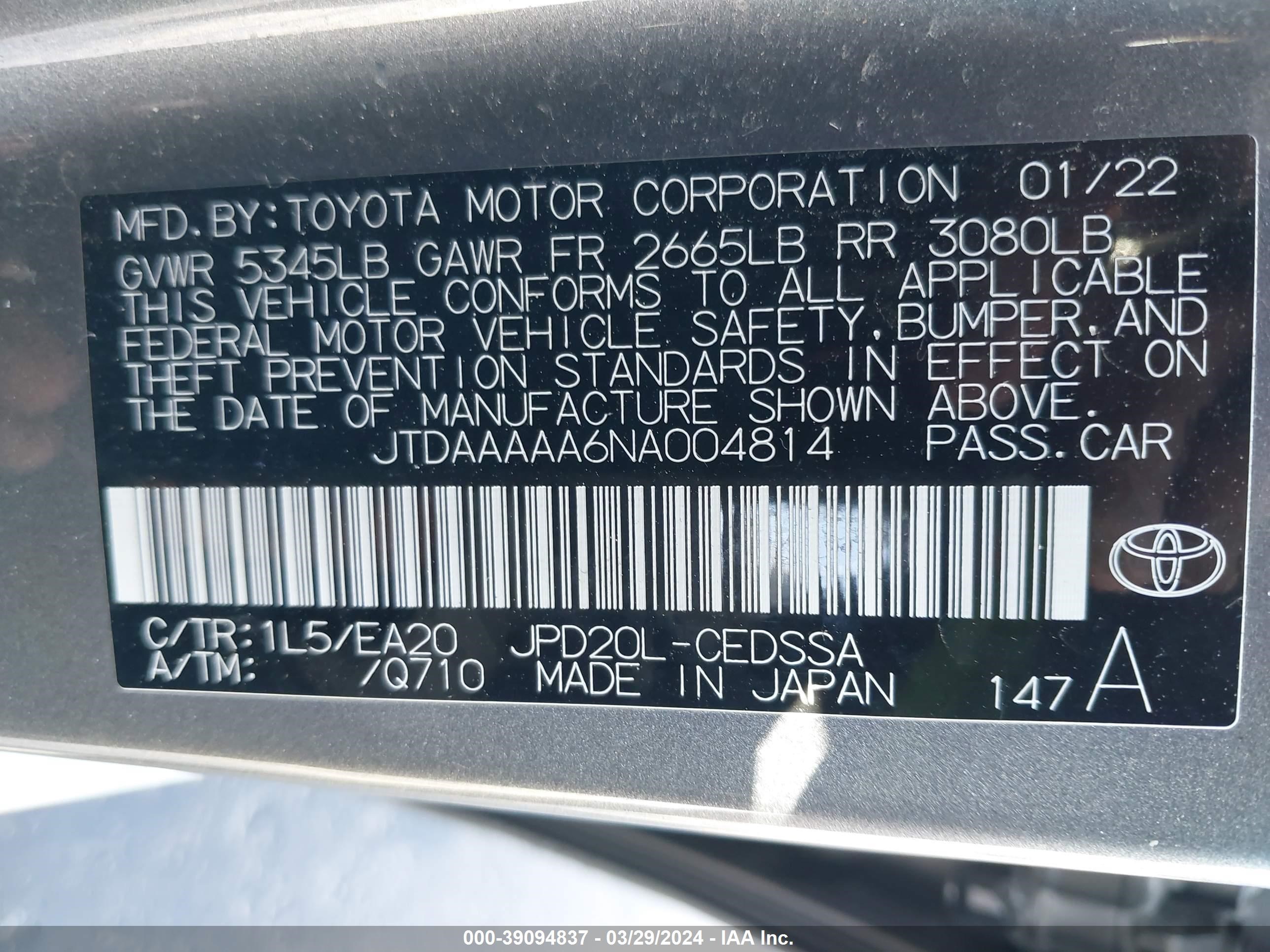 Photo 8 VIN: JTDAAAAA6NA004814 - TOYOTA MIRAI 