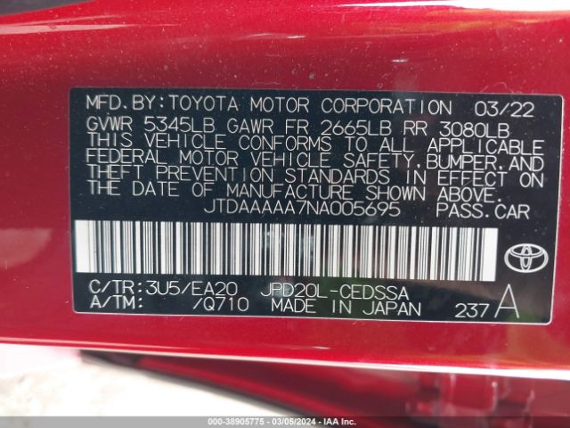 Photo 8 VIN: JTDAAAAA7NA005695 - TOYOTA MIRAI 