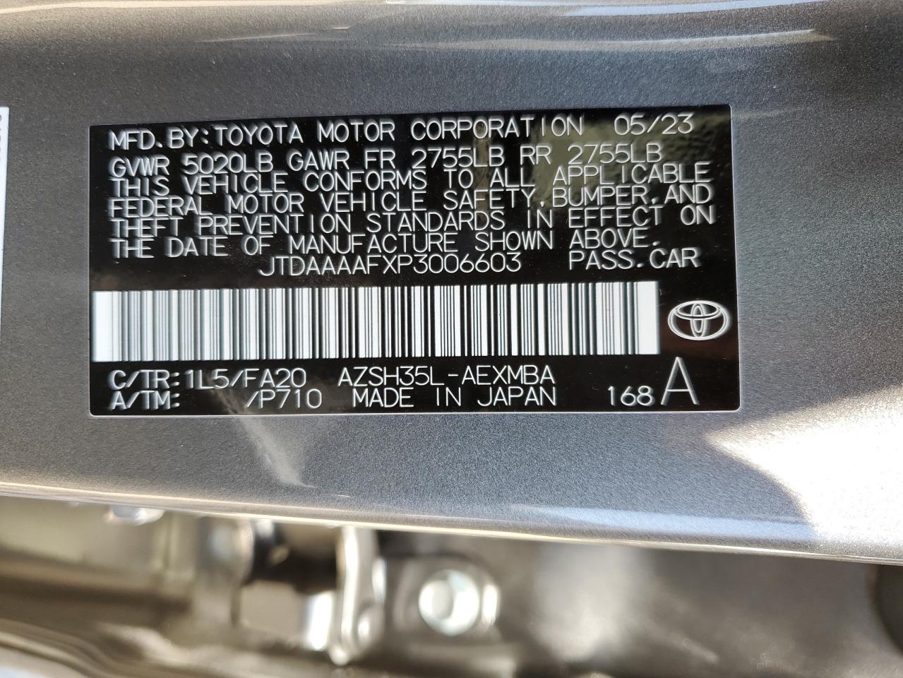 Photo 12 VIN: JTDAAAAFXP3006603 - TOYOTA ALL 