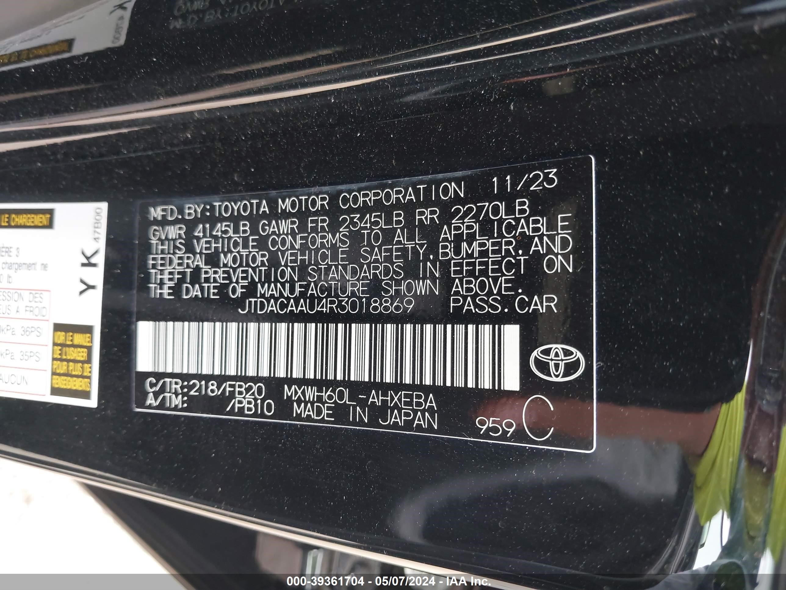 Photo 8 VIN: JTDACAAU4R3018869 - TOYOTA PRIUS 