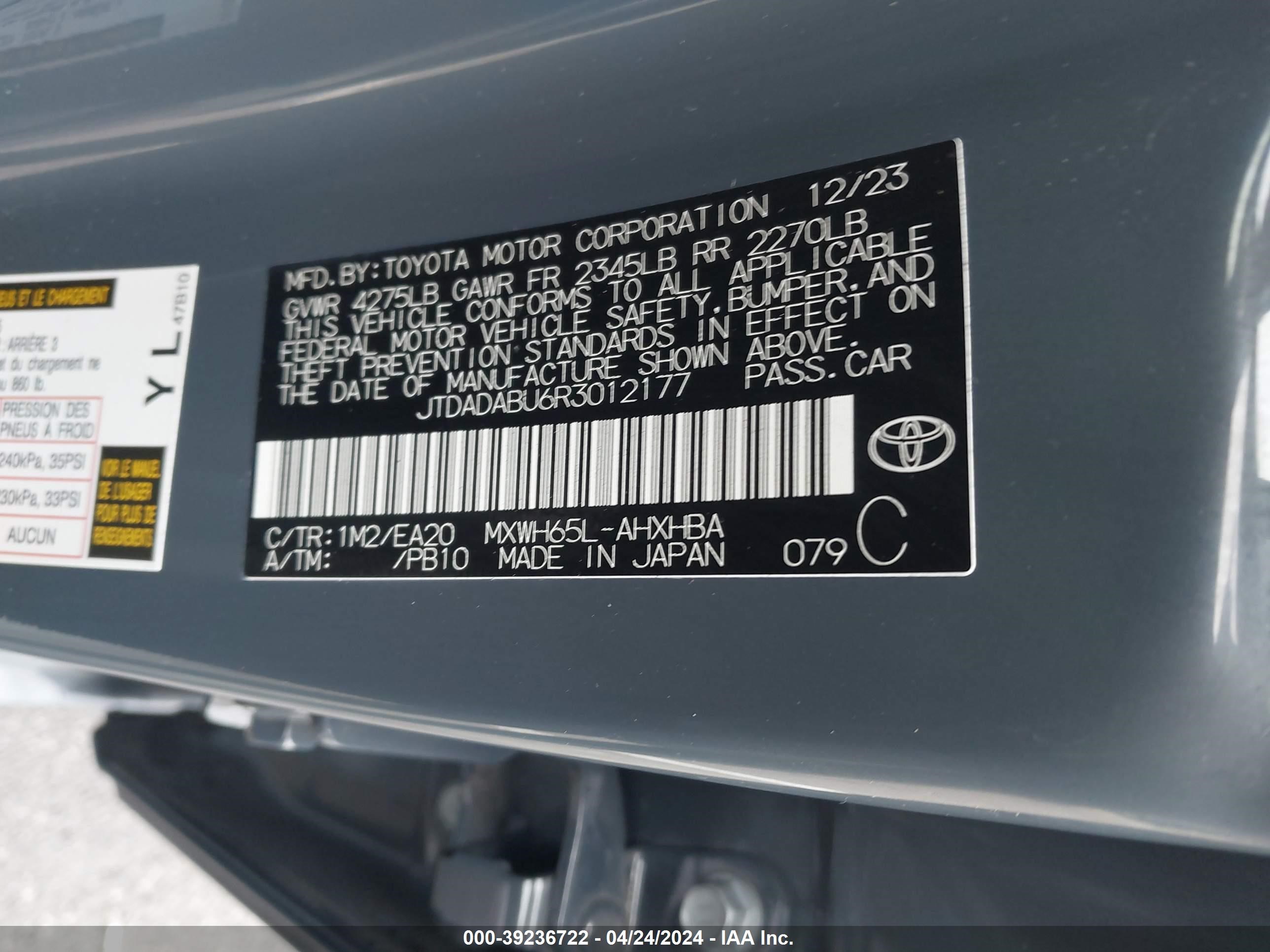 Photo 8 VIN: JTDADABU6R3012177 - TOYOTA PRIUS 