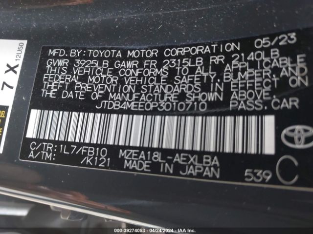 Photo 8 VIN: JTDB4MEE0P3010710 - TOYOTA COROLLA 