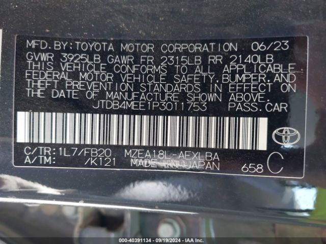 Photo 8 VIN: JTDB4MEE1P3011753 - TOYOTA COROLLA 