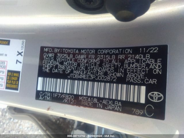 Photo 8 VIN: JTDB4MEE3PJ002872 - TOYOTA COROLLA 