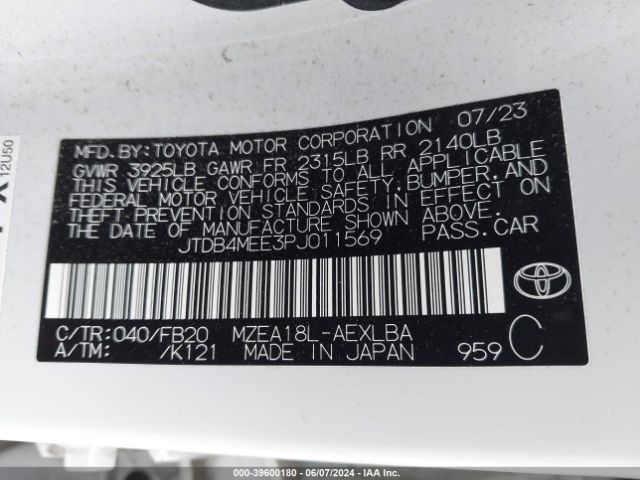 Photo 8 VIN: JTDB4MEE3PJ011569 - TOYOTA COROLLA 