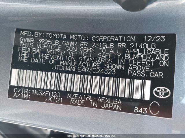 Photo 8 VIN: JTDB4MEE4R3024323 - TOYOTA COROLLA 