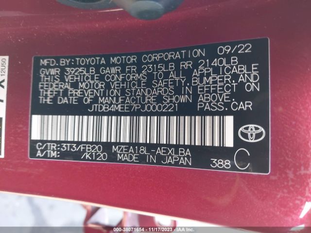 Photo 8 VIN: JTDB4MEE7PJ000221 - TOYOTA COROLLA 