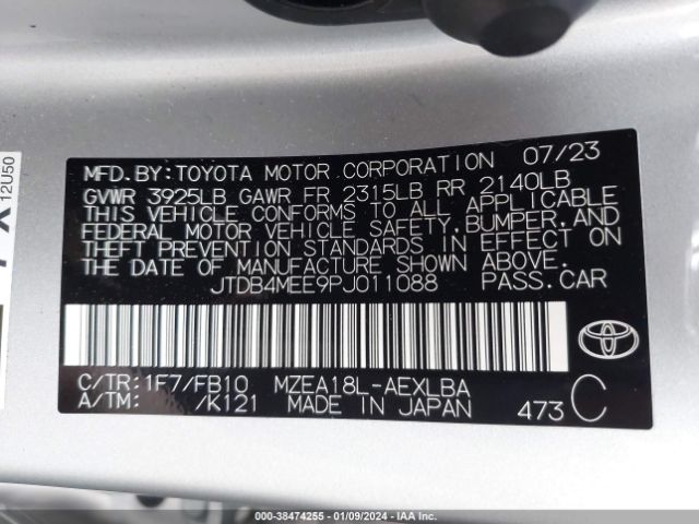 Photo 8 VIN: JTDB4MEE9PJ011088 - TOYOTA COROLLA 