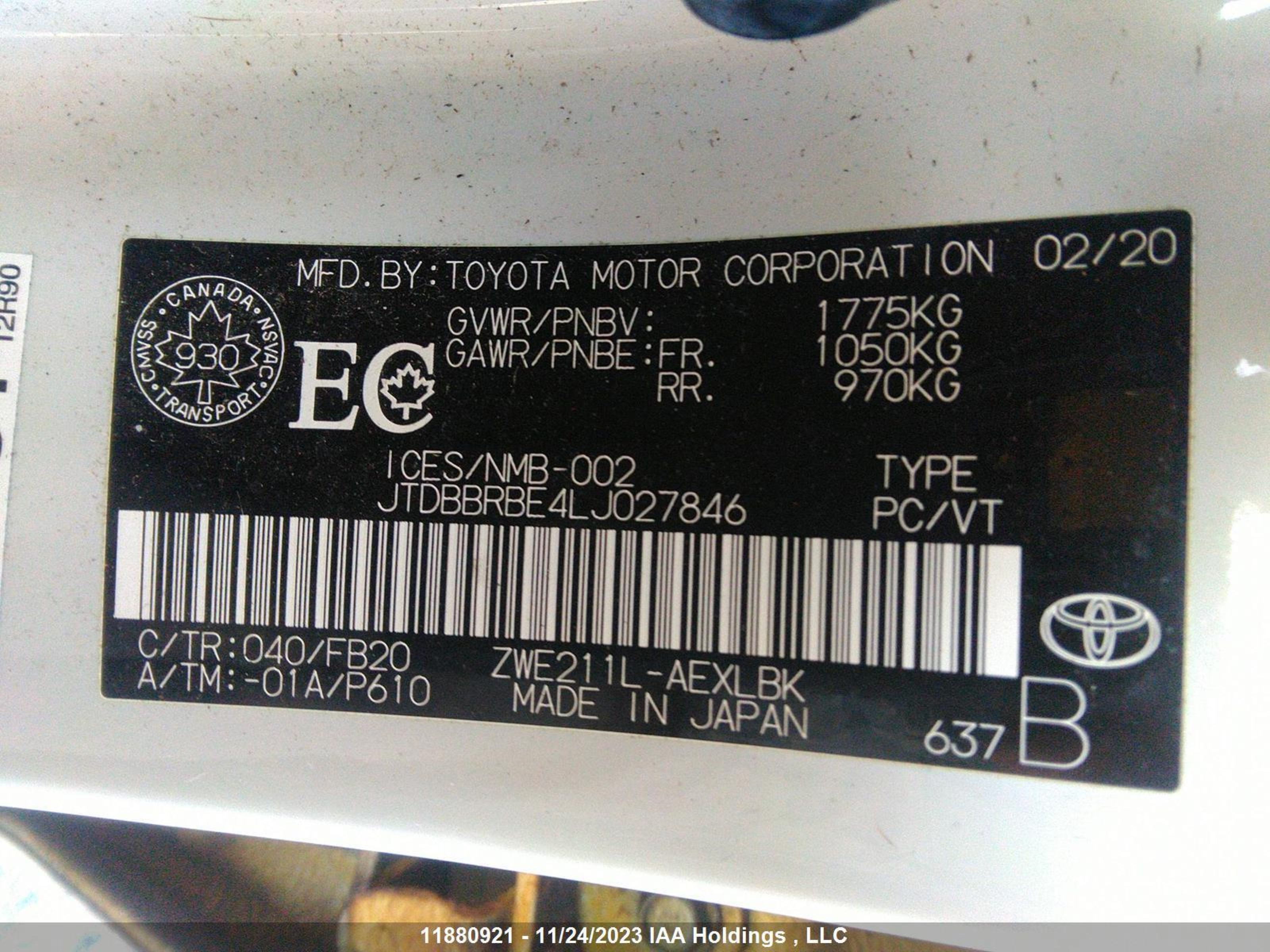 Photo 8 VIN: JTDBBRBE4LJ027846 - TOYOTA COROLLA 