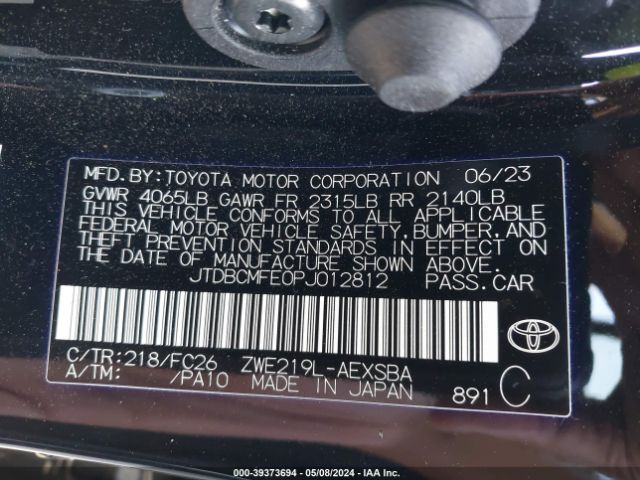 Photo 8 VIN: JTDBCMFE0PJ012812 - TOYOTA COROLLA 