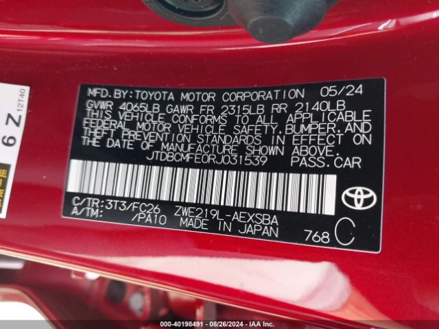 Photo 8 VIN: JTDBCMFE0RJ031539 - TOYOTA COROLLA 