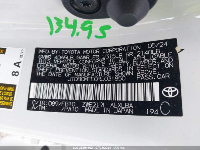 Photo 8 VIN: JTDBCMFE0RJ031850 - TOYOTA COROLLA 