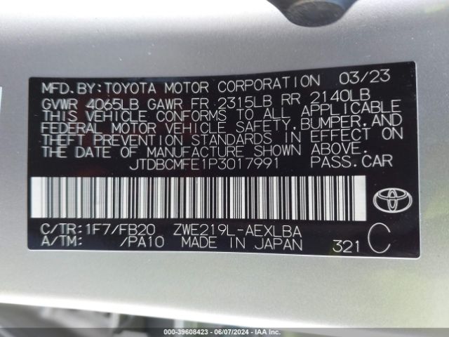 Photo 8 VIN: JTDBCMFE1P3017991 - TOYOTA COROLLA 