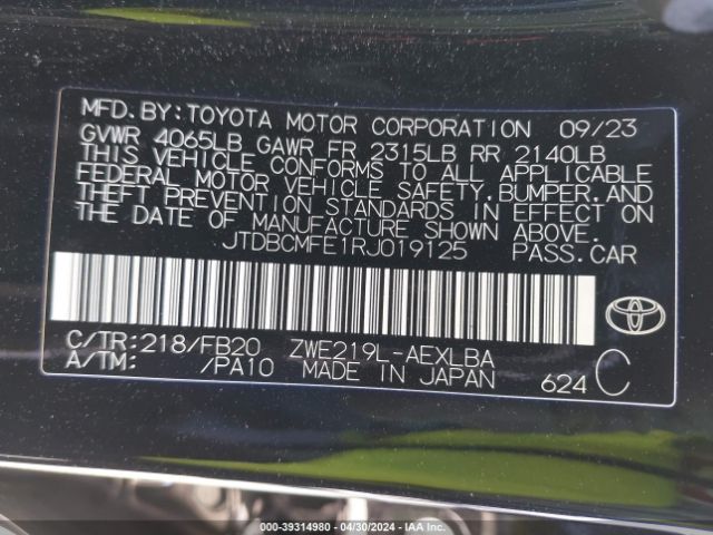 Photo 8 VIN: JTDBCMFE1RJ019125 - TOYOTA COROLLA 