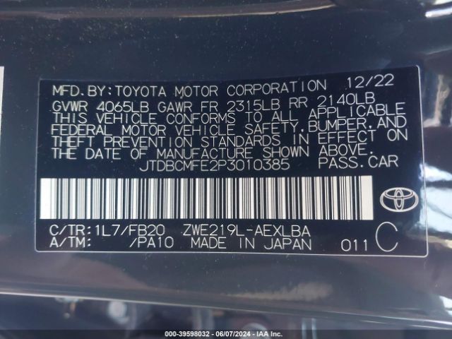 Photo 8 VIN: JTDBCMFE2P3010385 - TOYOTA COROLLA 