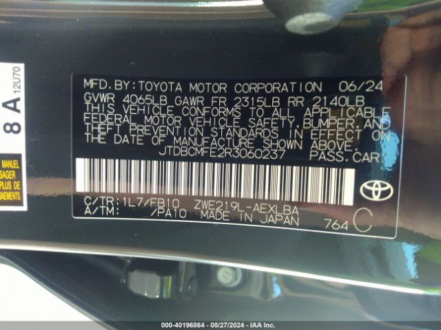 Photo 8 VIN: JTDBCMFE2R3060237 - TOYOTA COROLLA 