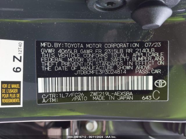 Photo 8 VIN: JTDBCMFE3P3024814 - TOYOTA COROLLA 