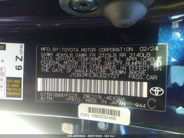 Photo 8 VIN: JTDBCMFE3RJ027727 - TOYOTA COROLLA 