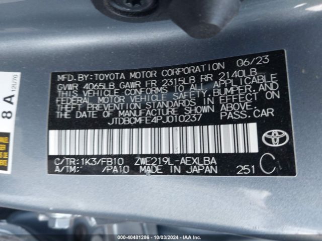 Photo 8 VIN: JTDBCMFE4PJ010237 - TOYOTA COROLLA 