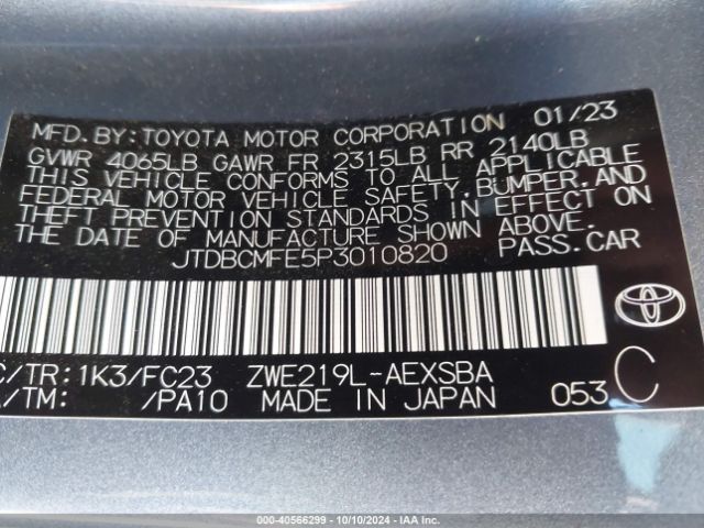 Photo 8 VIN: JTDBCMFE5P3010820 - TOYOTA COROLLA 