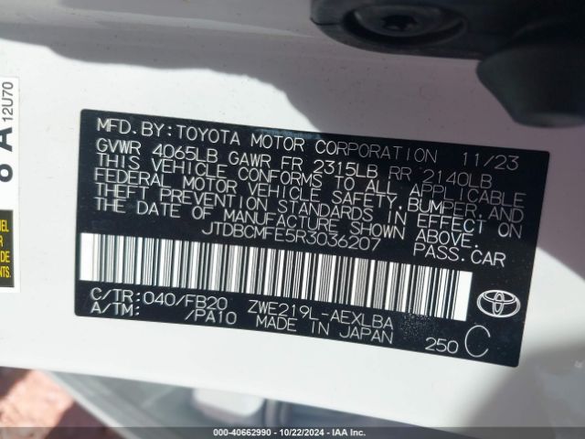 Photo 8 VIN: JTDBCMFE5R3036207 - TOYOTA COROLLA 